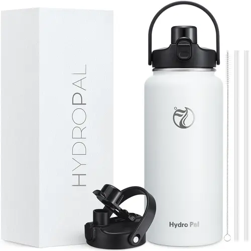 HydroPal 64oz Insulated Stainless Steel Water Bottle, Half Gallon, 2-in-1 Lid (Chug & Straw), Double-Walled Vacuum, Leak-Proof, Wide Mouth, Drinkware #Summervibes