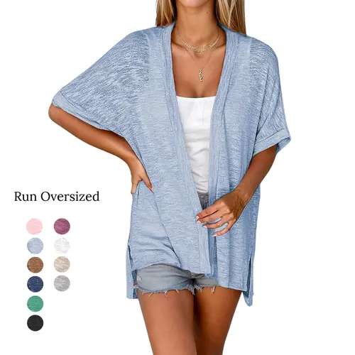 Hotouch Womens Lightweight Cardigan Oversized 2026 Summer Short Sleeve Open Front Beach Coverup Vacation Outdoorfun Knitwear Comfort Casual Loose Minimalist Basic Knitting Batwing Shortsleeve Tops Womenswear summerwins