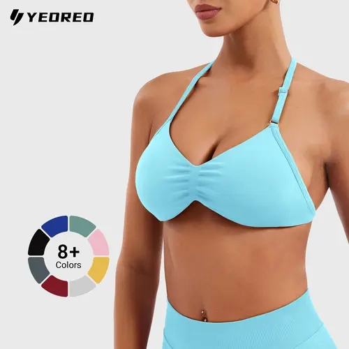 YEOREO SoftHue Impact Strappy Halter Sports Bra for Women - Padded, Gym Clothes Women, Running, Workout, Yoga - Summer Finds Sohochic
