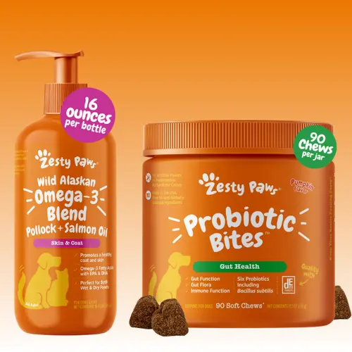 Pet Vitality Gut & Skin Duo (16 oz Salmon Oil + 90ct Probiotic Bites) Canine Nutritional Supplement