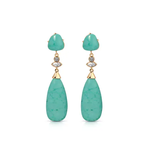 Ettika Turquoise Solstice Drop Earrings 18k Gold Plated Brass Reconstituted Turquoise & Cubic Zirconia 2.2" Length Post Closure