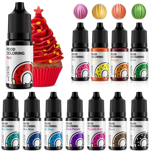 Nata Bake 12-Piece Food-Grade Liquid Food Coloring Set, 0.41 Fl Oz BPA-Free Bottles, Tasteless Pigments for Cake Decorating, Baking, DIY Cooking (Baked Red, Blue Frosting Compatible)