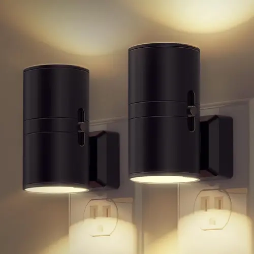 LED Night Light Plug-in Dimmable Dusk to Dawn Sensor, Soft White 3000K, Adjustable 0-100LM Brightness, Glare-Free Vintage Style Wall Nightlights for Home Bedroom Hallway Stairway, 2 Pack