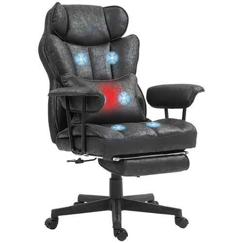HOMCOM Big and Tall Office Chair, Massage Executive Office Chair with 6 Vibration Points, 400LBS Heated, with Foot Rest and Lumbar Support, Microfiber Reclining Computer Desk Chair, Black