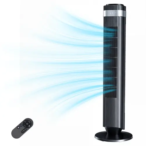 Sweetcrispy Bladeless Tower Fan - Quiet Standing Fan with 28dB Silence, 5 Speed Control, 12H Timer, Smart Auto Mode, Auto Sleep, 64° Oscillation, LED Lights, 36.6" Easy Carry, 22.3 ft/s Airflow, Indoor Use for Bedroom, Home Office