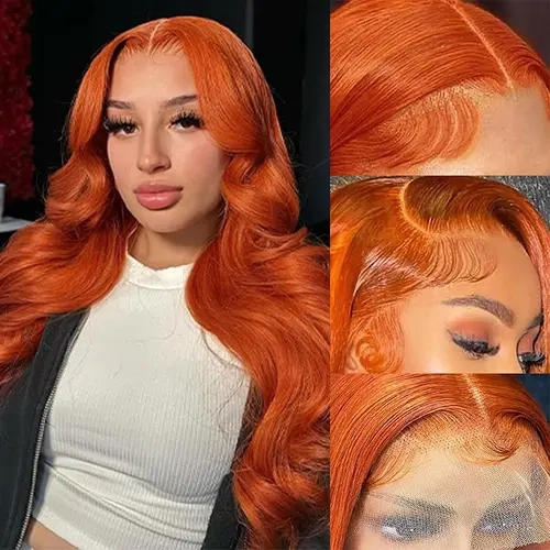 Zlzlblbl Ginger Orange 13x6 Body Wave Lace Front Wigs Human Hair  350 Colored Human Hair Wig Hairwigs Wavy Human Hair Wigs