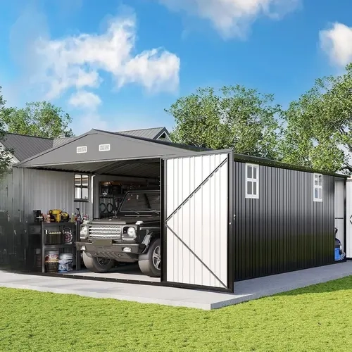 AMERLIFE Outdoor Storage Shed, Huge Metal Garage Shed with 2 Double Hinged Doors and 4 Windows, Carport for Car, Truck, Bike, Garbage Can and Lawnmower, Dark Grey/Best Gift Ideas/Christmas Gifts[TikTokShopFallDealsForYou]