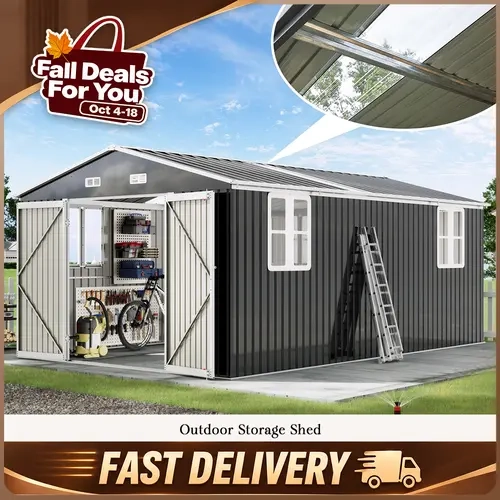 【Ships in Multiple Boxes】AMERLIFE Outdoor Storage Shed, Huge Metal Garage Shed with Hinged Doors and Windows, Carport for Car, Truck, Bike, Garbage Can and Lawnmower,Best Gift Ideas/Christmas Gifts , Durable Garden Shed, Heavy Duty Shed#TikTokShopFallDeal