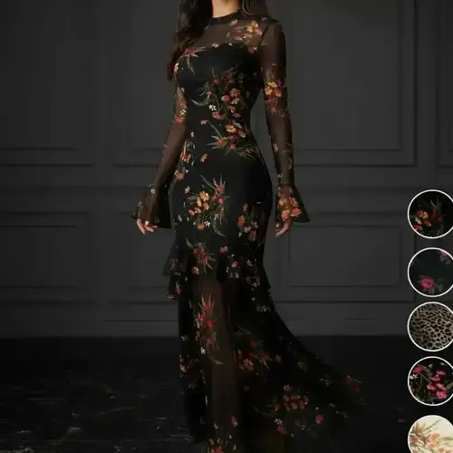 Women's Floral Print Dress, Elegant Gothic Long Sleeve Dress for Party Holiday Wedding Guest, Ladies Clothes for All Seasons Dresses For Wedding #GLOBAL PICKS