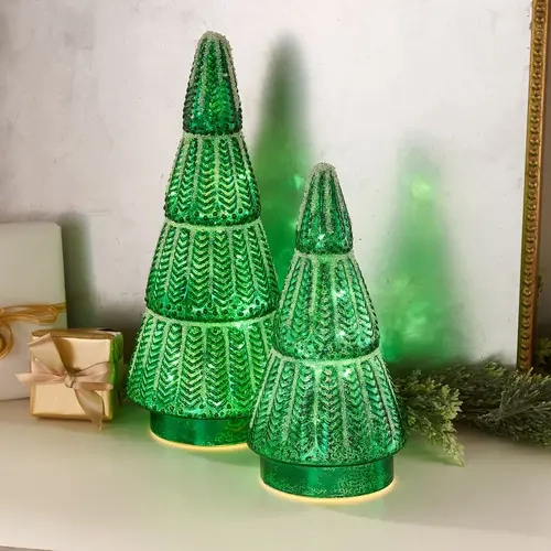 Home Reflections S/2 Illuminated 12-16" Mercury Glass Trees