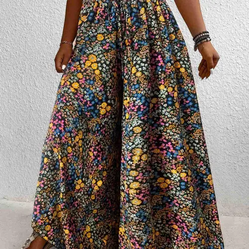 Plus Size Women's Boho High Waist Wide Leg Pants, All-Over Floral Print, Casual Loose Fit, Comfortable for Daily Wear, Printed Pants