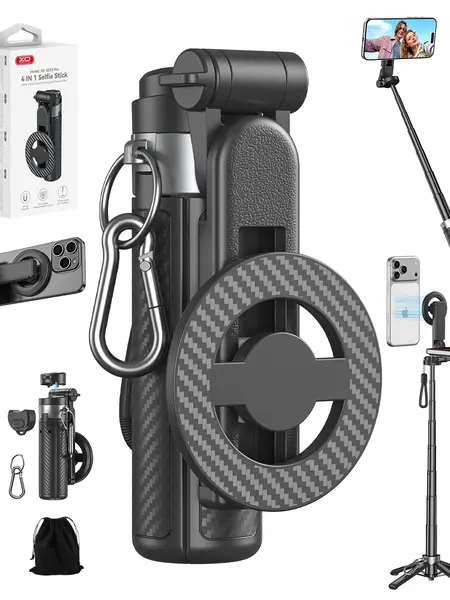 2026 Upgrated 4-in-1 Magnetic Selfie Stick with Remote for Cell Phone 360° Rotation.Can Transforms into Mini Tripod/Camera Grip/Handheld Stabilizer/Phone Stand.Extend to 25 inches