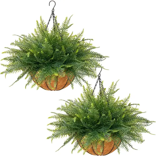 2-Set UV-Resistant Artificial Hanging Fern Hanger Kits - Easy-Install Above-Ground Planters, Artificial Hanging Baskets, Low-Care Decor Garden Accessories for Patio Home