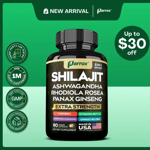 PARROX Shilajit Supplement - All-in-One Multivitamin Energy Booster with Ashwagandha & 7+ Extra Strength Ingredients - 60 Capsules - MADE IN USA