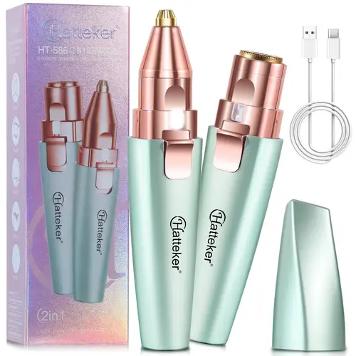 2 in 1 Electric Eyebrow Trimmer, 2pcs/set Portable Eyebrow Shaver with LED Light, USB Rechargeable Facial Hair Removal Tool for Women, Eyebrow Shaper