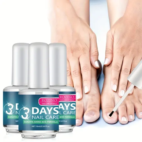 ROZINO 3-Bottle Nail Care Serum - 0.541 fl. oz/16ml Lightweight Keratin Amino Acid Formula, Moisturizer with 3-day Nail Boost, Hydrating Glossy Treatment for Hands & Feet, Aesthetic Beauty Product