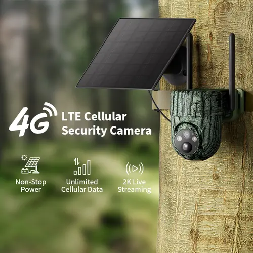 [TechVibes]4G LTE Cellular Rechargeable Solar Panel Security Camera CB84S - 2K HD Video, 360° View, Non-Wi-Fi, Remote APP Control, Motion Sensor, Night Vision, Outdoor, 4G Data Card Included (Unlimited Data Service Requires Activation)