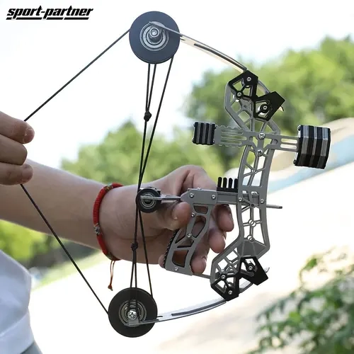 Sport-Partner Unisex Stainless Steel Beginner-Friendly Small Mini Compound Bows, 10.2in Sleek Design, 8-Arrow Set Ready, Kids & Adults Option, Compact Archery Equipment for Stress Relief Practice & Gifting