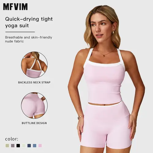 MFVIM Women's 2-Piece Workout Set - Quick-Drying Mesh Sportswear, High-Waisted Hip-Lifting Shorts & Tank Top, Gym Yoga Fitness Apparel, Matching Travel Camping Essentials, 2 Piece Sets, Workout Sets Women