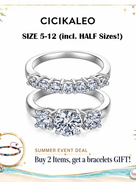 CICIKALEO 1CT Moissanite Rings for Women 3-Stone Stackable Sets Lab-Created 18K Gold Plated Wedding Band Engagement Promise Gift for Her R1 #Summervibes
