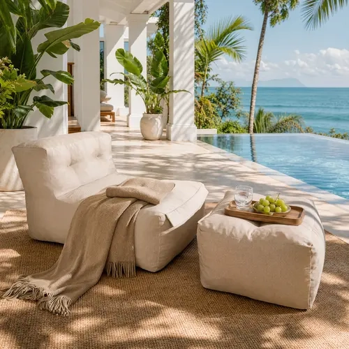 【Deals For You】OVIOS Oversized Bean Bag Lounge Sofa Set with Ottoman, Plush Floor Lounge Chair with Footrest & Soft Cushions, Comfy Indoor Outdoor Cloud Couch for Living Room, Bedroom, Game Room & Patio