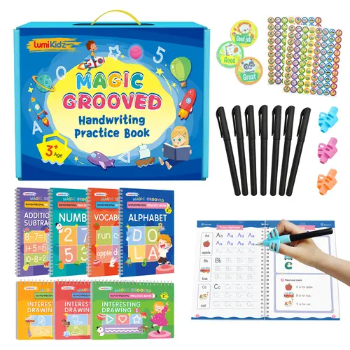 [SchoolMustHave]2026 New Magic Grooved Writing Practice Books,Reusable paper Handwriting Workbooks,LumiKidz Large Copybooks,Box Pack For Kids Ages 3-8,Second Grade Educational Learning Tools,Kindergarten Prep,Spiral Notebook Pen Set,Back-to-school Season