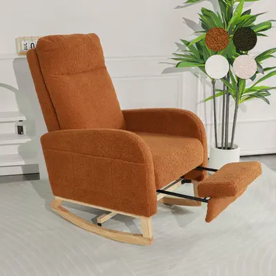SOUTTEE 51‘’ Modern Rocking Chair Nursery, Comfy Glider Nursery Chair with Foot Rest, Upholstered Rocker with Pocket, Living Room, Bedroom, Lounge Room