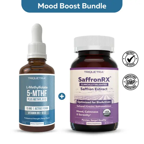 Mood Boost Bundle by Triquetra Health | Organic Saffron Extract & L-Methylfolate 15mg | 5-MTHF Form, Supports Mood, Methylation, & Cognition
