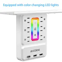 Surge Protector with Nightlight, Wall Outlet Extender - 6 Outlets & 3 USB Ports (1 USB-C) | Socket Shelf with Storage - Home/Dorm/Office Plug Expander Charger with Organizer Shelf