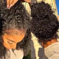 Glueless Curly Lace Front Human Hair Wig With Super Natural Hairline 360 13x6 Drawstring Wig Regular or 4C Curly Edges Hairline Option 220% Density Pre Bleached Knots, Curly Afro Wig, Glueless Lace Frontal