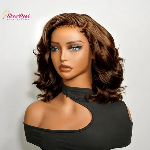 ShowRealHair Coiffure Bob Wig 7x5 Lace Front Bob Wigs Human Hair Layered Curly Bob Wig Pre Plucked 14 Inch Body Wave Lace Frontal Wigs Human Hair 180% Density 14inch Lace Frontal Bob Wigs for Black Women Brazilian Human Hair Bob Wigs