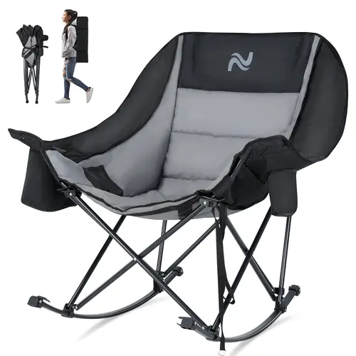 Lilypelle Oversized Foam Padded Reclining Folding Outdoor Beach Chair - High-Back, Cooler Bag, Cup Holder, Headrest, 400 LBS Heavy-Duty Portable Chair for Adults, Great for Backyard Oasis & RV Trips