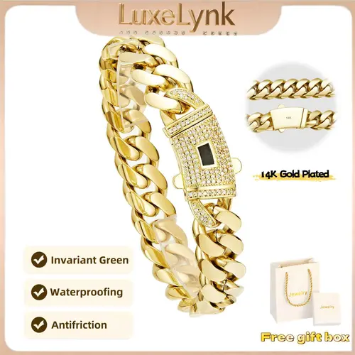 14K Gold Plated Cuban Link Bracelet - 6mm-14mm Miami-Inspired Design for Bold Fashion & Comfortable Fit - Perfect Valentine's Day Gift