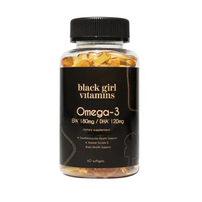 Black Girl Vitamins Omega-3 EPA 80mg DHA 120mg Cardiovascular Health Immune System Brain Support 60 Softgels