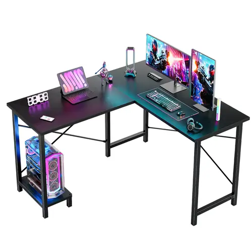 Sweetcrispy L-Shaped Gaming Desk - 50x41.33" MDF Wood Office Furniture with Metal Frame, Reversible Bracket, Storage Pockets, CPU Stand, Fast Install Desktop Style Desks & Workstations for Home Office Gamers