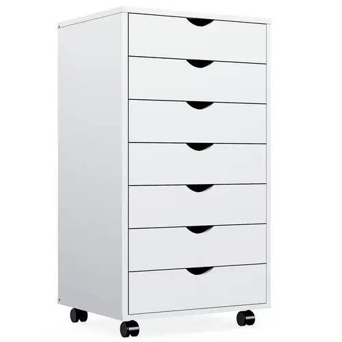 Sweetcrispy 7-Drawer Wooden Chest of Drawers - Compact 18.74" L Clothing Storage Cabinet with 2 Brake Wheels, Rolls with Brakes, Bedroom Dresser, Home Office Organizer, Decor-Friendly Top