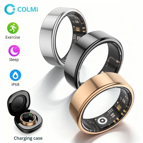 COLMI Ring 2 Round Automatic Fitness Tracker - IP68 Waterproof Touch Screen Wearable Device, Size-Adjustable Smart Sports Device, Multi-Sports Modes, Q Ring App Compatible, Wireless, Batteries Included, Activity Tracker for Men/Women, Fashionable Gift