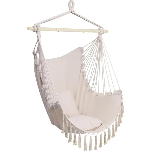 ONCLOUD Heavy Duty Patio Swing Chair - 550 LBS Load Capacity, Cotton Macrame Seat with Thick Soft Sponge Pad, 35.4" x 49.6" Portable Steel Spreader Bar, Assembly Required, Works with Beam or Stand, Indoor Outdoor Use