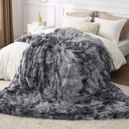 【Clearance】Bedsure Fluffy Tie Dye Weighted Sherpa Blanket - Faux Fur Fleece, Winter Warm, Cozy Chic, Soft Comfy, Blankets for Bed, Bedroom Decor, Valentine & Father's Day Heartfelt Gift for Adults