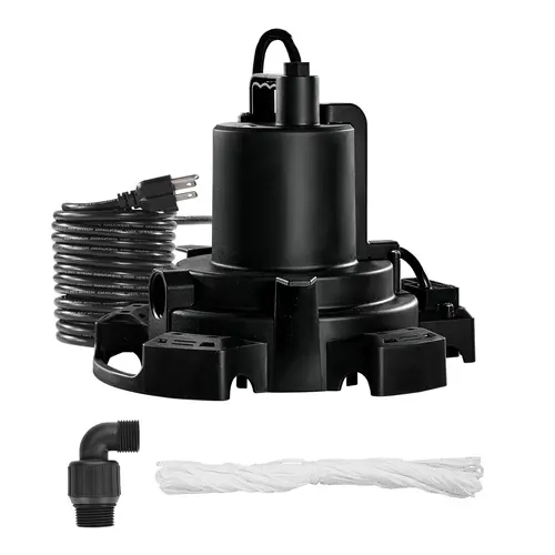 【toolupgrade】VEVOR Automatic Swimming Pool Cover Pump, 1/2 HP 1600 GPH 120V Submersible Pump with 25 ft Power Cord, 25 ft Max Head Lift, 1-inch NPT to 3/4-inch GHT, 3580 RPM, 33-foot Nylon Rope, Clog-Resistant for Pool Draining, Hot Tubs