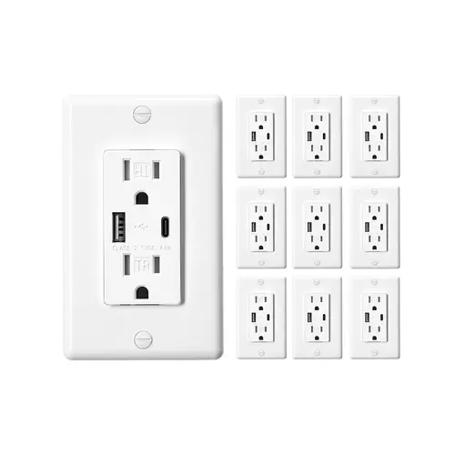 【toolupgrade】VEVOR 24W Output 125V Tamper-Resistant USB Wall Socket, 15A Power Outlet Panel with 1 Type-C, 1 Type-A Ports & 2 3-Prong AC Outlets, Screwless Wall Plate Included for Iphones, Office Multiple Device Charging, White