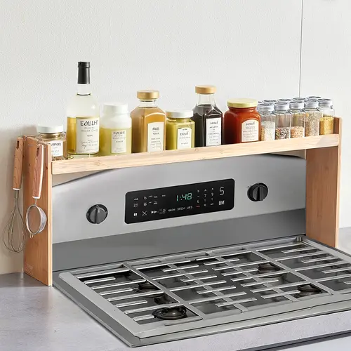 VEVOR Over-the-Stove Rack, Kitchen Stove Top Spice Organizer with 6 Hooks, Easy-Installation Countertop Storage Solution, Home Organizer Gadget