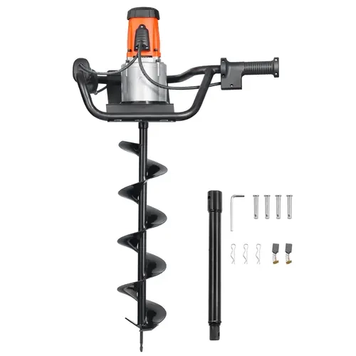 VEVOR Heavy Duty Electric Post Hole Digger Power Tool for Garden, 1500W High-Power Motor, 140 RPM Rotation Auger Drill, 5.71 in Corrosion-Resistant Alloy Steel Bit, 10.24 in Extension Rod, Security Lock