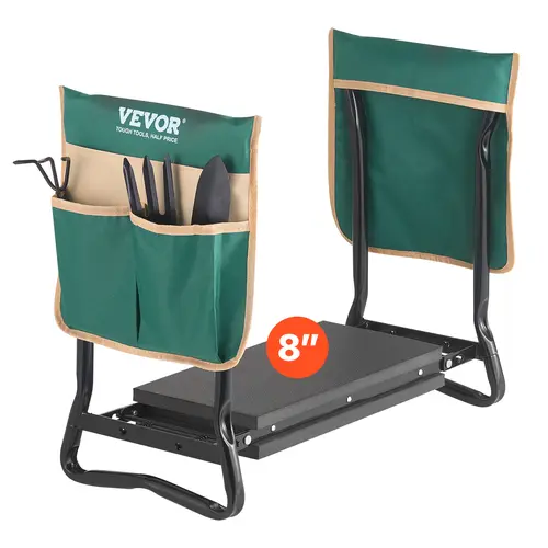 VEVOR Foldable Garden Kneeler-Seat, 8 in Wide EVA Foam Knee Pad, Sturdy Frame, Dual Tool Bags, 6.6 lbs Compact Lightweight Fast Fold & Store Portable Bench, Fatigue Relief for Grandparents, Ideal for Gardening, Camping