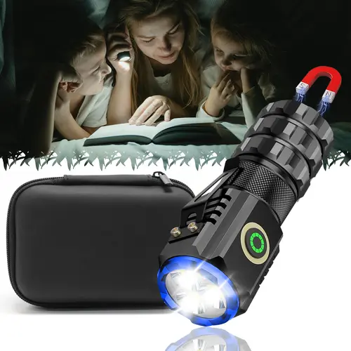 ISUNMEA Super Bright Rechargeable Mini Tactical Flashlight - Small Compact with Pocket, Magnet, Versatile 6 Modes, Emergency Use for Camping, Hiking (Ayrun Tech)
