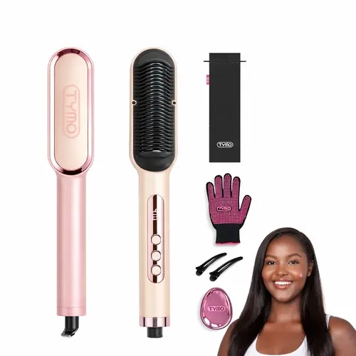 【Live only】Limit Edition-TYMO RING PLUS -Pink 2-in-1 Hair Straightener & Hairstyle Brush with Anti-Scald Shell and LED Display for All Hair Types, Straightening Curly Hair, Hair Brush Curlers & Straighteners toolupgrade, Hot Comb Curlers & Straighteners