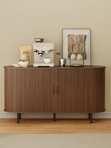 【Sliding Doors Design】ONBRILL 40/55/63" Gorgeous Fluted Buffet Cabinet, Coner Coffee Bar With Storage,  Mid Century Modern Sideboard with Adjustable Shelf, Accent Wood Console Table for Kitchen Entryway Living Room Furniture【DealsforYou】