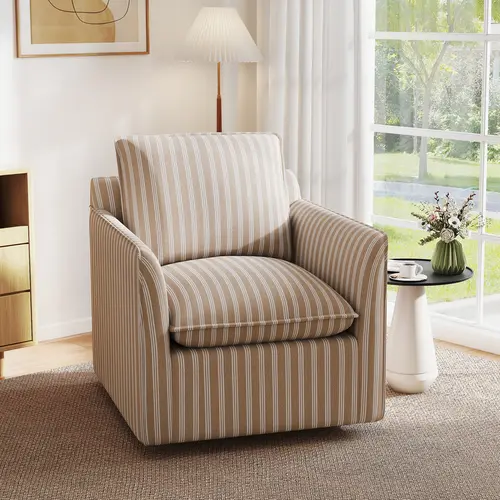 EBELLO Upholstered Swivel Accent Chair - High-Density Foam Backrest Cushion, Armless Legged Chair with Soft Seat, Wooden Legs, Easy Assembly for Living Room, Bedroom (Living Room Decor)