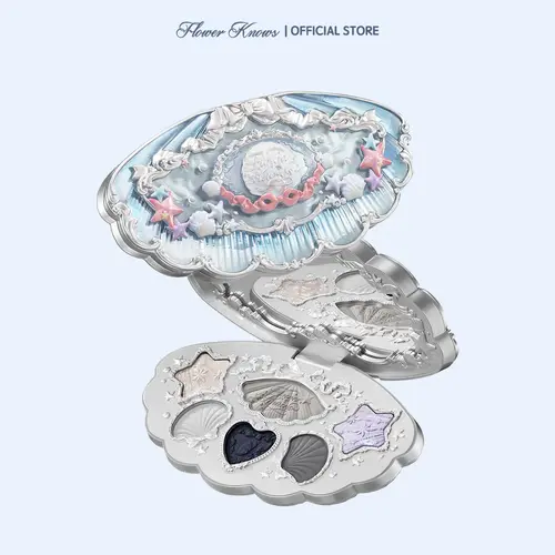 Flower Knows Shell's Jewel Collection 6-Color Makeup Palette, Pigmented Eyeshadow, Blush, Iridescent Shimmer, Matte Powder, Hydrating, Sparkly Makeup, Long-Lasting Cosmetic, Glitter Palette, #sohochic, Ideal for Christmas gift, Black Friday