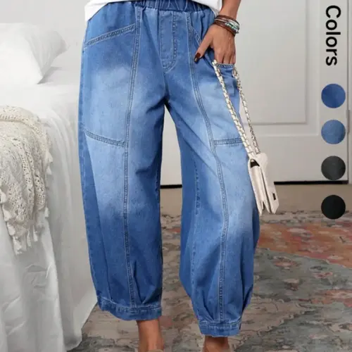 Women's Plaid Loose-Fit Baggy Denim Fabric Woven Jeans Pants, Casual All-Seasons Basic Comfortable Design, Perfect for Everyday Wear & Outdoor Activities, Trouser
